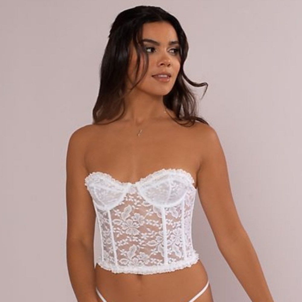 NWT Galina Signature white sheer lace bustier size large